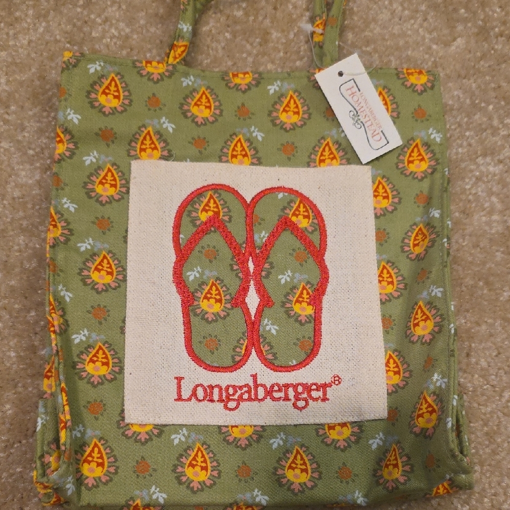 Longaberger Small Flip Flop Tote with Green, Red and Yellow Pattern